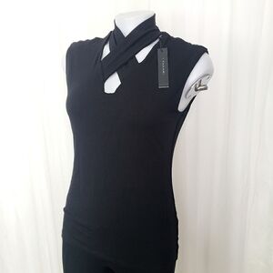 T Tahari black cut out neck line sleeveless top strappy size XS